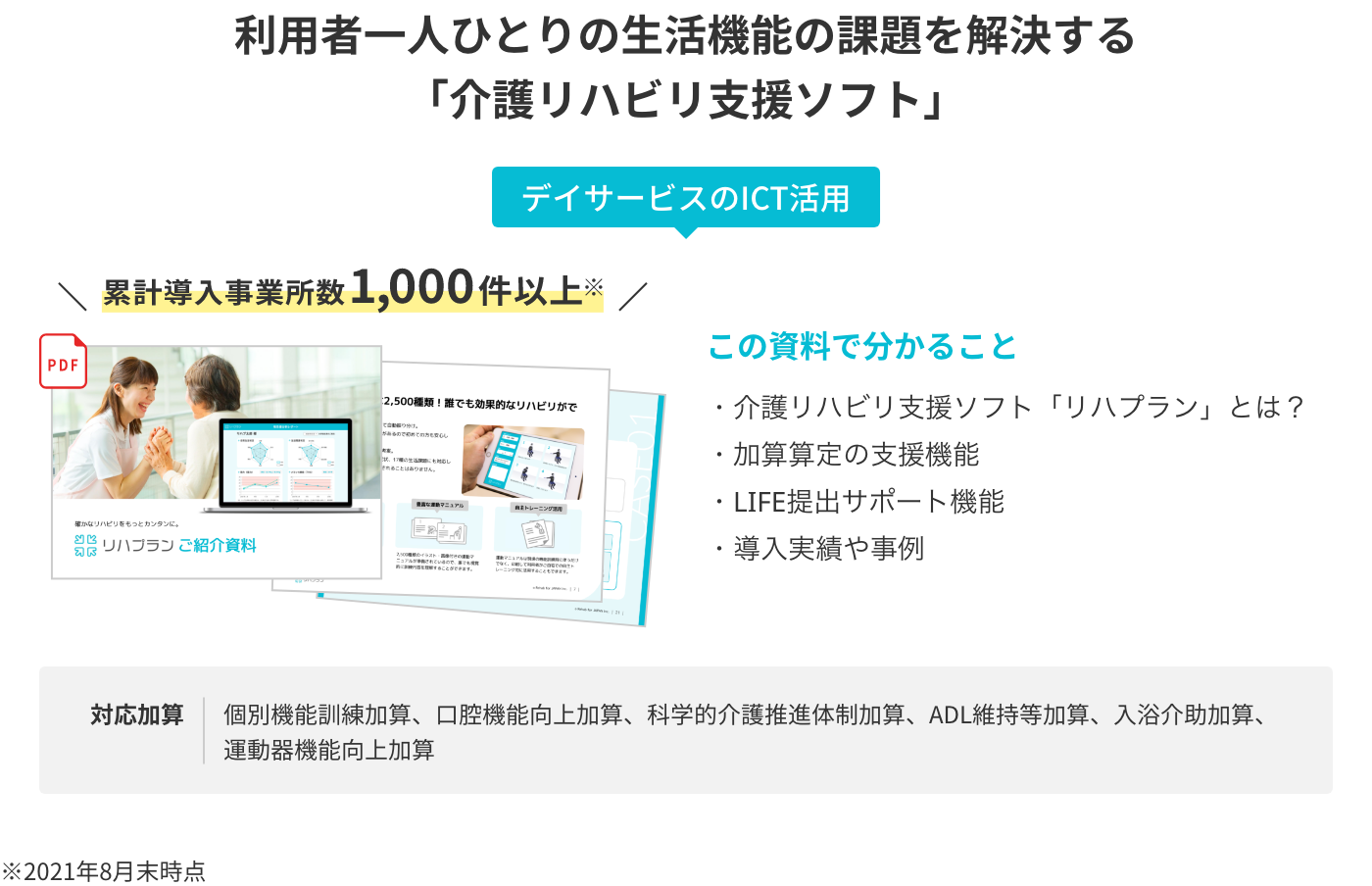 利用者一人ひとりの生活機能の課題を解決する「介護リハビリ支援ソフト」